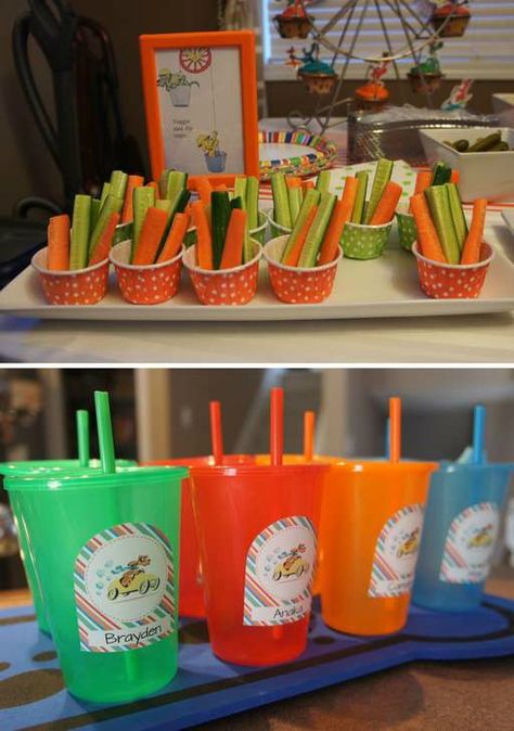 Drinks and snacks at a Go, Dog! Go! Birthday Party! See more party planning ideas at CatchMyParty.com! Go Dog Go Party Ideas, Go Dogs Go Birthday Party, Go Dog Go Birthday Party Ideas, Go Dog Go Birthday Cake, Go Dog Go Birthday Party, Two Year Old Dog Themed Party, Go Dog Go Party, Dog First Birthday Party Target, Happy Festivus