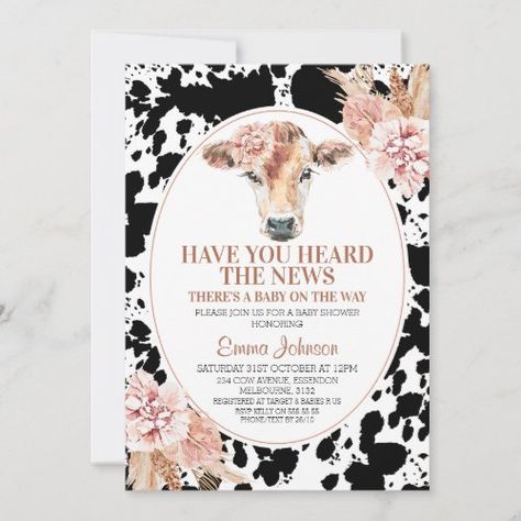 Boho Cow Birthday Party, Cow Print Invitations, Cow Print Birthday, Cow Baby Shower Invitations, Birthday Cow, Cow Birthday Parties, Cow Baby Showers, Birthday 4, Cow Birthday