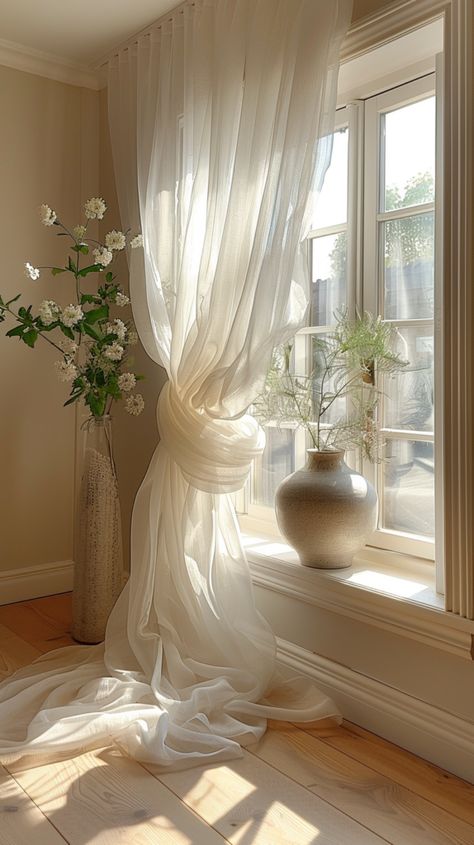 Window Decor Ideas, Small Space Living Hacks, Space Saving Ideas For Home, Minimalist Curtains, Victorian Interior Design, Small Window Curtains, Curtain Styles, Victorian Interior, Romantic Home Decor