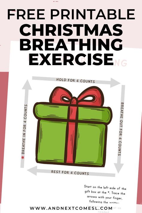 Looking for deep breathing exercises for kids? Try this Christmas gift themed breathing technique and grab a copy of the free printable mindfulness poster. #christmas #deepbreathing #mindfulness #breathingexercises Christmas Coping Skills Activity, Christmas Mindfulness Activities, Christmas Mindfulness, Preschool Advent, Mindful Christmas, Mindfulness Poster, Breathing Exercises For Kids, Kids Exercise Activities, Yoga Christmas