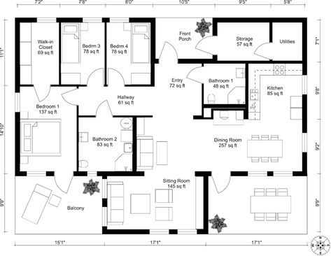 House Plans - RoomSketcher Floor Plan With Dimensions, Home Design Software, Design Your Own Home, Tiny House Floor Plans, Architecture Model Making, Craftsman House Plan, Residential House, Home Building Design, Design Your Home