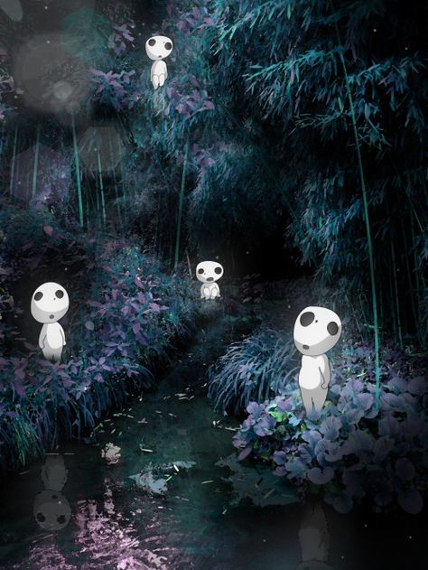 Princess Mononoke studio ghibli kodama pkarnold • Trees, Purple, Water, Plants, Flowers