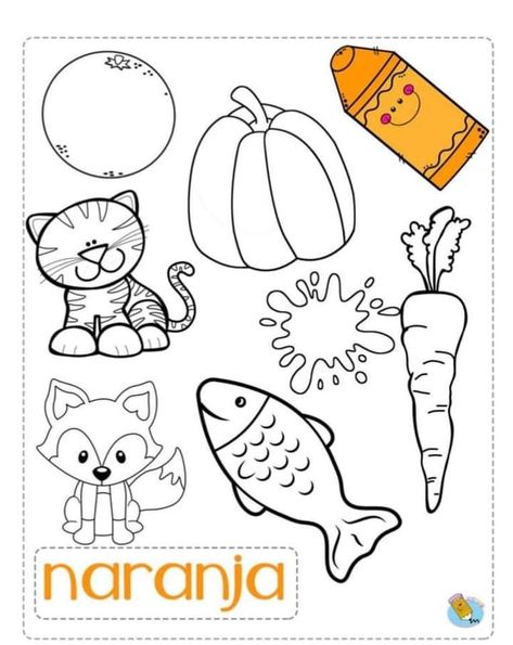 Preschool Spanish Lessons, Preschool Spanish, Toddler Homeschool, Theme Activity, Color Worksheets, Color Naranja, Spanish Lessons, Montessori Activities, Coloring Sheets