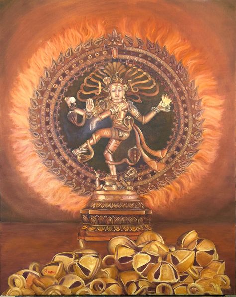 Nataraja oil painting, dance painting, indian painting, nataraja.  Oil on canvas original size 24” x 30” Natraj Painting, Nataraja Painting, Wall Painting Flowers, God Painting, Dance Painting, Painting Indian, Painting Images, Dance Paintings, Temple Architecture