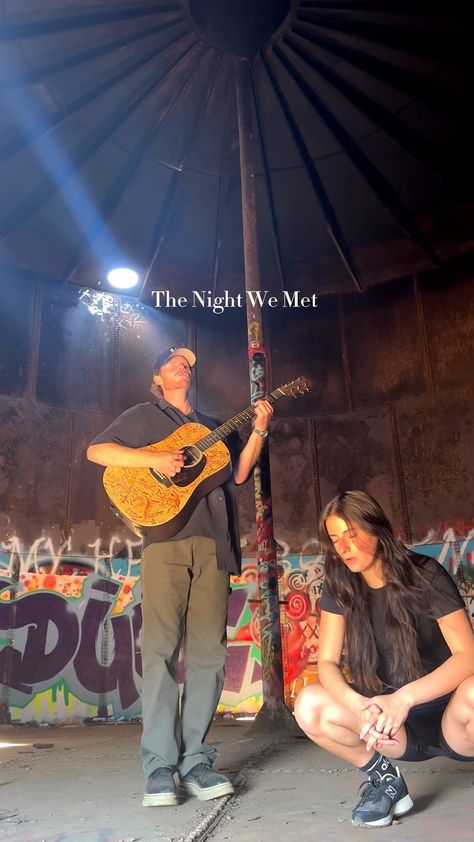 The Night We Met in the water tower w @nataliejanesings | Instagram The Night We Met Guitar, Matt Hansen, The Night We Met, Hard Music, Night We Met, Mashup Music, Maybe In Another Life, Acoustic Music, Singing In The Rain