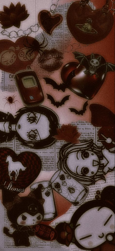 Iphone Wallpaper Goth Aesthetic, Aesthetic Nana Wallpaper, Kuromi Goth Wallpaper, Y2k Punk Aesthetic Wallpaper, Alt Phone Wallpapers, Red Kuromi Wallpaper, Dark Red Anime Aesthetic Wallpaper, Bad Kuromi, Alt Wallpapers Phone Aesthetic