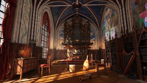 ArtStation - Medieval Music Room Fantasy Music Room, Half Elf Bard, Fantasy Music, Gothic Music, Medieval Music, Room Artwork, Castles Interior, Location Inspiration, Ginny Weasley