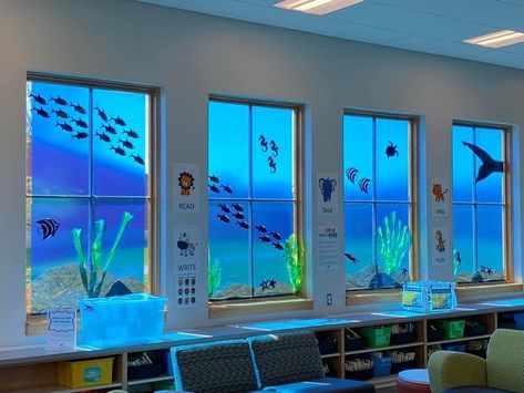 Ocean Window, Vbs Ocean Theme, Ocean Vbs, Ocean Classroom, Underwater Party, Under The Sea Decorations, Ocean Theme Classroom, Ocean Birthday Party, Ocean Room