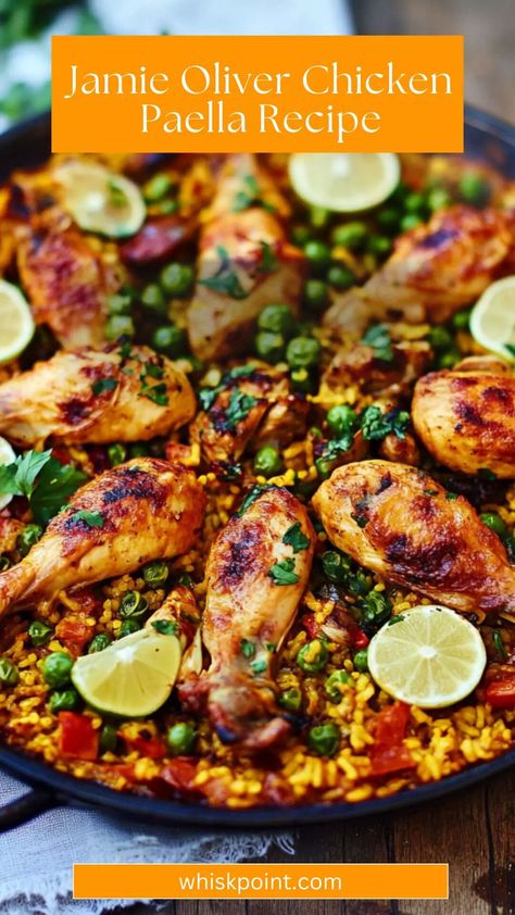 Jamie Oliver Chicken Paella Recipe – Whisk Point Healthy Paella Recipe, Chicken Paella Recipe, Best Paella Recipe, Chicken Wingettes, Jamie Oliver Chicken, Chicken Paella, Seafood Paella, Paella Recipe, Spanish Recipes