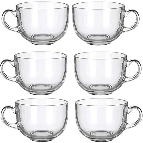 Amazon.com | Set of 6 Large 16oz Glass Wide Mouth Coffee Mug Tea Cup With Handle - Dishwasher & Microwave Safe: Coffee Cups & Mugs Assiette Design, Clear Glass Coffee Mugs, Cocina Shabby Chic, Glass Cup Set, Green Tea Cups, Cappuccino Mugs, Glass Tea Cups, Coffee Cup Set, Gourmet Coffee