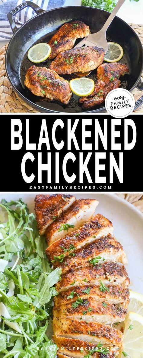 Tender & Juicy Blackened Chicken Breast · Easy Family Recipes Blackened Chicken Recipe, Salad Broccoli, Easy Chicken Breast, Blackened Chicken, Chicken Breast Recipe, Filling Dinner, Easy Chicken Dinner Recipes, Breast Recipe, Yummy Chicken Recipes