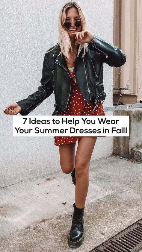 Things To Wear Over Dresses, Fall Backyard Party Outfit, Sundress Fall Outfit, Styling A Dress For Fall, Summer Dress Fall Outfit, Summer Dress In Fall How To Wear A, Style Summer Dress For Fall, Wearing Summer Dresses In Winter, Summer To Fall Dress Outfits