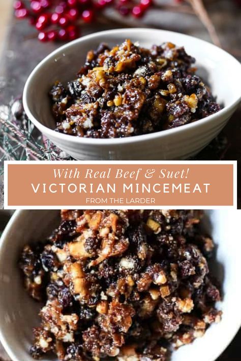 Real Meat Mincemeat! The Victorians knew what they were doing when they added real beef to their mincemeat. For the best mince pies this Christmas try this Victorian Mincemeat and accept no substitute. #FromTheLarder #GlutenFree #BeefSuet #Christmas #Holiday #British #Traditional Mincemeat Pie With Meat, Mincemeat Pie Filling Crockpot, Mincemeat Recipes Beef, Mince Meat Recipes, Victorian Recipes, Mincemeat Pie, Mince Pie Recipe, Gluten Free Holiday Recipes, Glutenfree Recipe