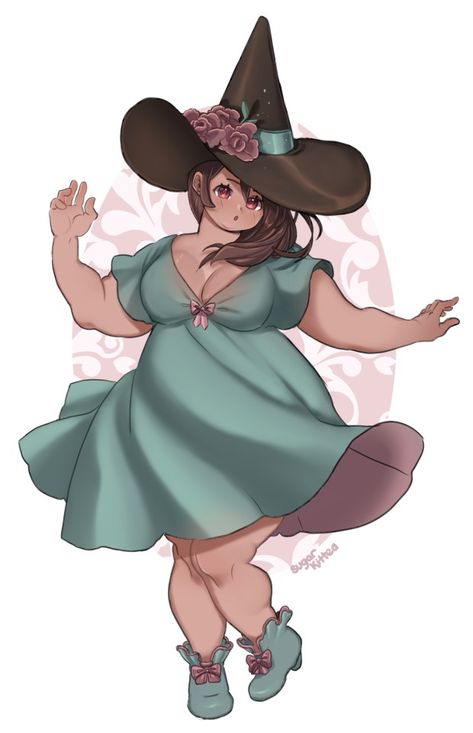 Chubby Drawing Base, Fat Anime Characters, Plus Size Posing, Witch Drawing, Plus Size Art, Chibi Girl, Woman Drawing, Pin Up Art, Witch Art