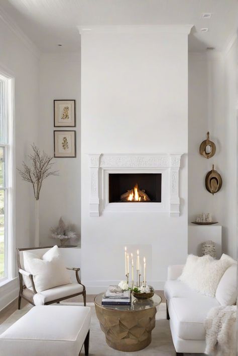 1. Home interior design
2. Fireplace makeover
3. White wall paint ideas
4. Modern living room decor Nebulous White, Trendy Paint Colors, Best Wall Paint, Wall Paint Color, Light Oak Floors, Fireplace Style, White Wall Paint, Fireplace Room, Paint Fireplace