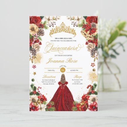 Gimme The Goodies: products on Zazzle Winter Wonderland Quinceanera, Quinceanera Invitation, Winter Red, Quinceanera Invitations, Christmas Winter, Diy Business, Poinsettia, Quinceanera, Sweet 16