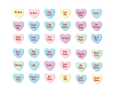 Funny Conversation Hearts, Heart Clipart Free, Valentines Day Hearts Candy, Tattoo Hearts, Valentine Doodle, Sweetheart Candy, Candy Clipart, Conversation Hearts Candy, Valentine Candy Hearts