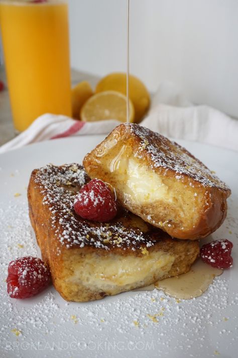 Lemon Cream Stuffed French Toast — Broke and Cooking Lemon Ricotta French Toast, Ricotta Stuffed French Toast, French Toast Pumpkin, Hawaiian French Toast, Ihop French Toast, Easy Stuffed French Toast, Ricotta French Toast, Chocolate French Toast, Stuffed French Toast