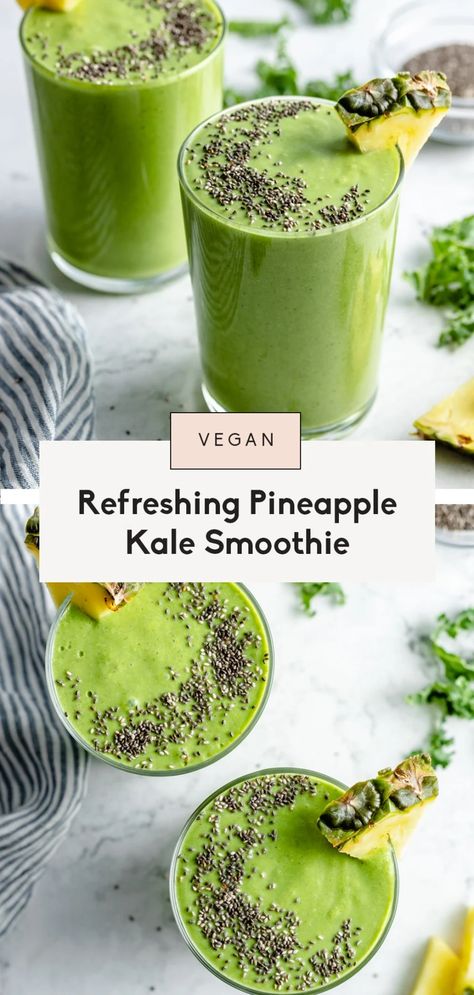 Pineapple Kale Smoothie, Pineapple Diet, Smoothie Kale, Kale Smoothie Recipes, Pineapple Smoothie Recipes, Coconut Milk Smoothie, Protein Smoothies, Ambitious Kitchen, Kale Smoothie