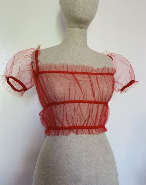 Tulle Outfit, Tulle Top, Making Clothes, Pink Tulle, Satin Shirt, How To Make Clothes, Sheer Chiffon, Red Satin, Sheer Top