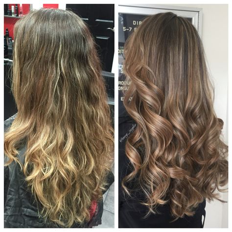 Before & After caramel Balayage by @amy_ziegler #askforamy#versatilestrands Hair Glossing Before And After, Balayage Before And After, Baylage Hair, Ash Brown Hair, Hair Gloss, Caramel Balayage, Ash Brown, Great Hair, Balayage Hair