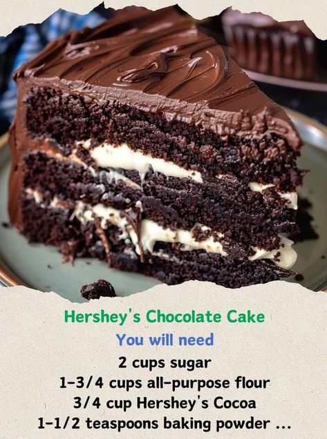 Hershey's Chocolate Cake... - Easy Budget Friendly Recipes Herseys Chocolate Cake, Hershey Bar Cakes, Hershey Cake, Hersheys Chocolate Cake Recipe, Chocolate Cake With Cream Cheese, Cake With Cream Cheese Filling, Hershey Chocolate Cakes, Patty Cakes, Chocolate Deserts