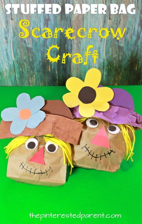 Brown paper bag crafts for the fall. These stuffed paper bag Indian corn, apple tree and scarecrow stuffed bag crafts for the kids are perfect for autumn Paper Bag Fall Crafts, Brown Paper Bag Crafts, Paper Bag Scarecrow, Scarecrow Craft, Harvest Crafts, Brown Paper Lunch Bags, Preschool Crafts Fall, Scarecrow Crafts, November Crafts