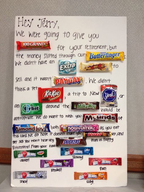 Retirement Board Ideas, Retirement Candy Boards, 40th Birthday Gifts Diy, Homemade Gift For Grandma, Candy Poster Board, Pastor Retirement, Retirement Candy, Candy Sayings, Candy Birthday Cards