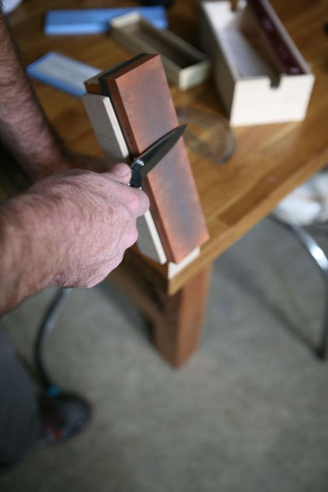 How to: Build a DIY Knife Sharpening Jig | Man Made DIY | Crafts for Men | Keywords: DIY, knife, blade, jig Knife Sharpening Jig, Knife Making Tools, Diy Knife, Engraved Pocket Knives, Woodworking Books, Sharpening Tools, Woodworking Magazine, Sharpening Stone, Knife Collection