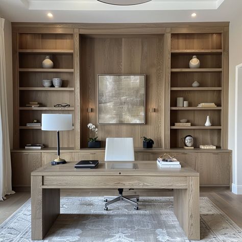 This innovative work area features adjustable furniture and smart storage solutions Mcgee And Co Home, Built In Wall Shelves, Built In Desk And Shelves, American Style Homes, Storage Seating, Home Office Interior Design, Adjustable Furniture, Office Guest Bedroom, Home Office Built Ins