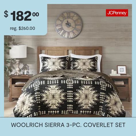 The Woolrich Sierra Print Plush Quilt Set offers a warm and inviting lodge update to your bedroom. This plush comforter features a tan and black over-scaled Aztec print with 2 coordinating shams to create a charming cabin look.Eye catching overscaled Aztec pattern creates a cabin look3 piece mini set includes 2 matching shamsSoft and cozy plush fabric on both sides for year round warmthOeko-Tex Certified, includes no harmful substances or chemicalsMachine washable and steam iron for wrinkle rem… Plush Quilt, Plush Comforter, A Cabin, Coverlet Set, Steam Iron, Plush Fabric, Quilt Set, Aztec Pattern, Quilt Sets