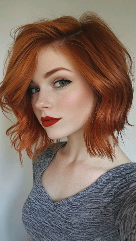 Makeup For Red Hair Blue Eyes, Short Red Hair Blue Eyes, Makeup Ginger Hair, Red Hair Makeup Ideas, Short Red Hair Styles, Ginger Pixie, Copper Pixie, Short Copper Hair, Short Relaxed Hairstyles