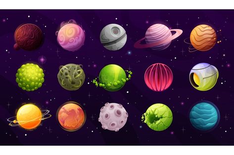 Imaginary Planet, Planet Ideas, Planet Cartoon, Alien Planets, Vector Game, Fantasy Worlds, Space Planets, Alien Planet, Cartoon Icons