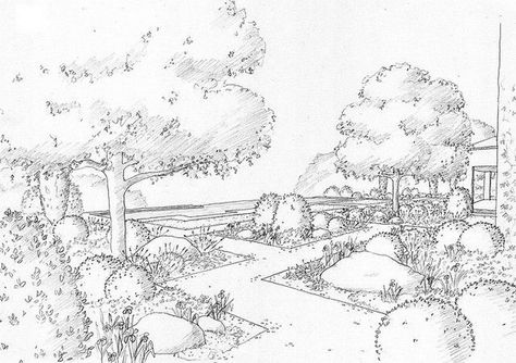 Crafting Your Outdoor Escape: Landscape Sketch Design Landscape Perspective Drawing, Landscape Design Drawings, Urban Design Concept, Architecture Life, Nature Sketch, Perspective Photography, Tree Sketches, Digital Sketch, Landscape Sketch