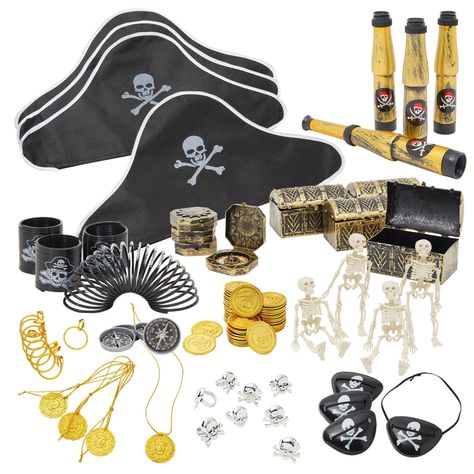 PRICES MAY VARY. Pirate Party Decor: This fun set of pirate-themed party favors for kids comes with a variety of toys and accessories that double as party decorations Fun Set: This pirate themed party decorations set includes compasses, pirate magic springs, rings, earrings, coins, necklaces, pirate hats, telescopes, treasure boxes, and pirate eye patches Reliable Quality: The themed pirate birthday party supplies are made from plastic and foam, ensuring a stronghold through the day Dimensions: Pirate Hats For Kids, Pirate Party Favors, Pirate Eye, Pirate Toys, Pirate Coins, Pirate Eye Patches, Pirate Decor, Pirate Theme Party, Pirate Halloween