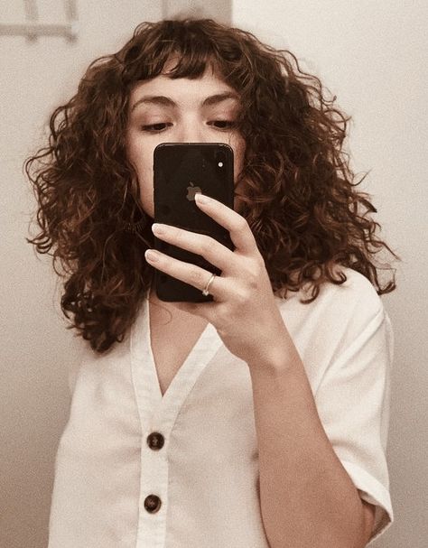 Short Bangs With Curly Hair, Choppy Bangs Curly Hair, Short Bangs On Curly Hair, Curly Bob Micro Bangs, Mini Bangs Curly Hair, Curly Hair With Baby Bangs, Curly Microbangs, Curly Hair With Short Bangs, Curly Hair Baby Bangs