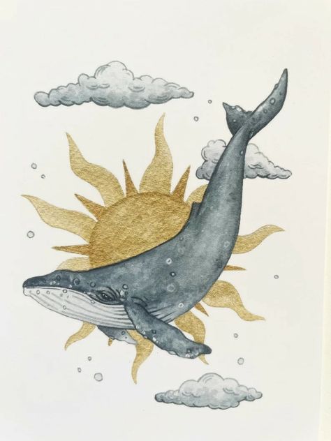 Turtle Drawing Watercolor, Watercolor Marine Life, Whale And Calf, Whale Jumping, Elephant Doodle, Whale Drawing, Whale Illustration, Whale Painting, Turtle Drawing