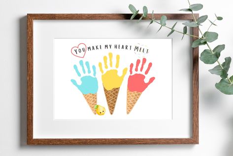 Create heart-melting memories with our 'Ice Cream You Make My Heart Melt' Handprint Art! A delightful Valentine's Day craft for kids, babies, and toddlers with a preschool-friendly DIY template. Capture the sweetness of the season with this adorable handprint activity. 🍦💖 #ValentinesCraft #HandprintArt #PreschoolActivity #DIYTemplate Ice Cream Cone Handprint Craft, Ice Cream Art For Infants, I’ve Cream Handprint, Ice Cream Handprint, Hand And Feet Painting Kids Valentines Day, Handprint Activity, Activity Template, How To Make Magic, Craft Preschool