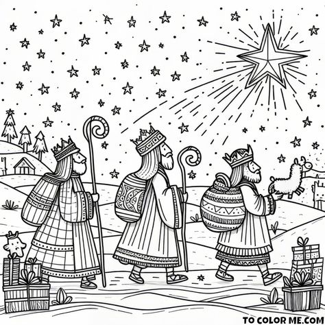 Following the Guiding Star: The Three Wise Men’s Journey Coloring Page – To Color Me Free Three Wise Men Coloring Page Free Printable, Three Kings Craft, Three Wise Men Craft, Happy Three Kings Day, Christmas Cheer Gifts, King Craft, Angel Coloring Pages, Brain Storming, Jesus Coloring Pages