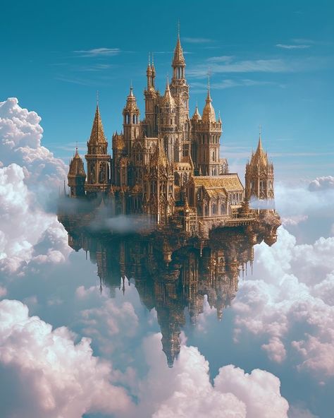 Fantasy Flying City, Flying City Fantasy Concept Art, Sky City Fantasy Art, Volcano Castle, Fantasy Transport, Flying Castle, Castle Concept, Flying City, Sky Kingdom