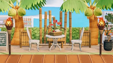 Acnh Tropical Restaurant, Acnh Tropical Shopping District, Acnh Tropicore Villagers, Acnh Resort Entrance, Acnh Space Fillers Tropical, Acnh Tropical Neighborhood, Tropical Island Acnh, Tropical Animal Crossing Island, Animal Crossing Tropical Island