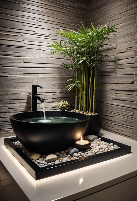 29 Breathtaking Bathroom Decor Ideas to Revamp Your Space 3 Bathroom Decor Plants Modern, Black Theme Home Decor, Spa Bathroom Lighting Ideas, Black And White Bathroom Ideas Modern, Budget Interior Ideas, Bamboo Decor Ideas, Asian Inspired Bathroom, Exotic Bathrooms, Asian Bathroom Ideas