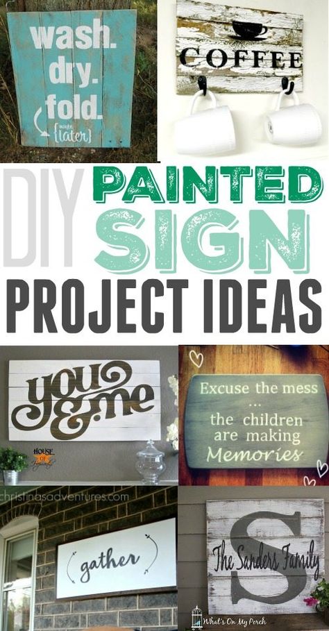 Easy DIY painted sign project ideas! Love how simple these are to make and what a big impact they have in a room! Diy Painted Signs, Easy Diy Paint, Wood Projects For Beginners, Pallet Designs, Diy Simple, Diy Holz, Diy Tips, Diy Signs, Easy Woodworking Projects