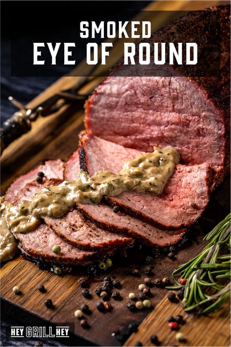 This smoked eye of round roast is the ultimate roast for your holiday or sit-down Sunday meals. It’s cooked to a perfect medium-rare and served with a decadent whiskey cream sauce. Each bite is better than the last, with the ideal combo of smoke and beef. Smoked Eye Of Round, Whiskey Cream Sauce, Beef Eye Round Roast, Smoked Beef Roast, Eye Of Round Roast, Eye Of Round, Hey Grill Hey, Traeger Grill Recipes, Round Steak Recipes