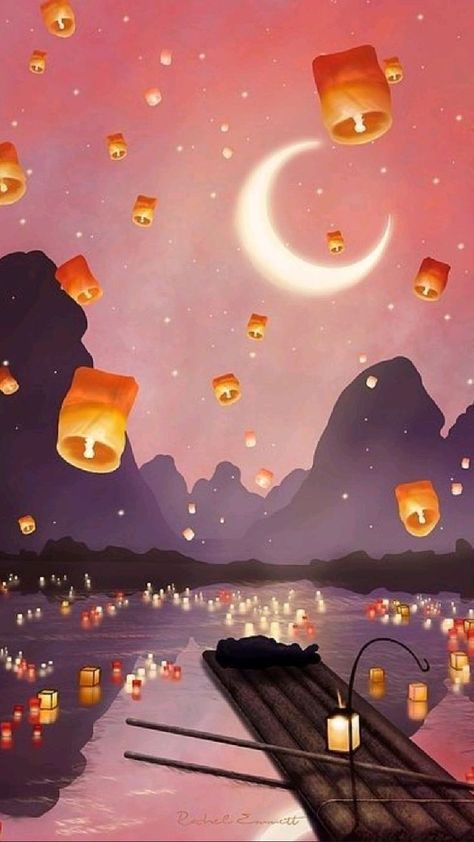 Lantern Drawing, Festival Paint, Lantern Illustration, Lantern Painting, Lantern Art, Floating Lanterns, Sky Lanterns, Lantern Festival, Fantasy Art Landscapes