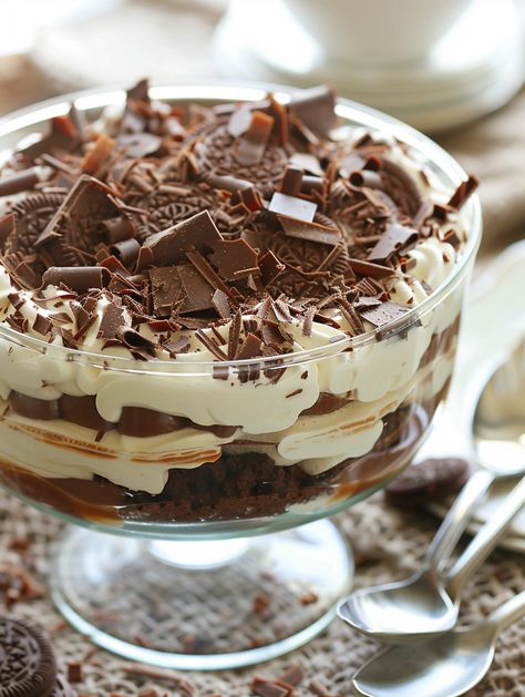 Baileys Chocolate Cheesecake Trifle 🍫 🍫  This decadent Baileys Chocolate Cheesecake Trifle is a delightful combination of rich chocolate, creamy cheesecake, and the subtle warmth of Baileys Irish Cream.   Ingredients 👌  Crust: 24 Oreo cookies, finely crushed 5 tablespoons unsalted butter, melted Cheesecake Filling: 16 ounces cream cheese, softened 1 cup powdered sugar ¼ cup unsweetened cocoa powder 1 teaspoon vanilla extract ¼ cup Baileys Irish Cream Baileys Chocolate Cheesecake Trifle, Chocolate Cheesecake Trifle, Christmas Trifles, Baileys Chocolate Cheesecake, Baileys Irish Cream Cake, Trifle Bowl Recipes, Trifle Dessert Recipes, Cheesecake Trifle, Baileys Recipes