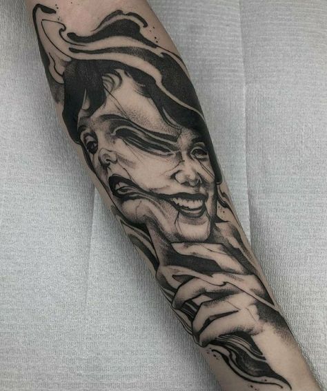 Trippy Tattoo, 2024 Tattoo, Hunter Tattoo, Blackout Tattoo, Half Sleeve Tattoos For Guys, Creepy Tattoos, Tatuaje A Color, Black Ink Tattoos, The Lovers