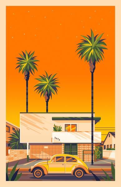 George Townley, Miyazaki Art, Spoke Art, Los Angeles Art, New Retro Wave, Poster Photo, House Illustration, Architecture Illustration, Poster Retro