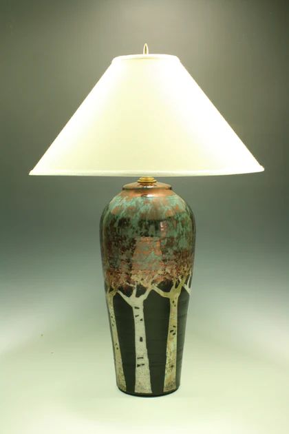 Pottery Lamps, Ceramic Lamp Base, Aspen Tree, Pottery Lamp, Dining Room Buffet, Pottery Form, Raku Ceramics, Large Lamps, Raku Pottery