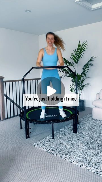 Sydney Ross on Instagram: "Try these 4 beginner-friendly mini trampoline exercises that incorporate the safety bar 💪😁  As you get comfortable on your mini trampoline, remember to be patient with yourself and proud of trying something new. So turn on your favorite tunes, try these moves, and have FUN!  #minitrampoline #rebounding #beginnerworkout #trampoline #cardioworkout" Mini Trampoline Exercises, Trampoline Exercises, Mini Trampoline Workout, Exercise Moves, Be Patient With Yourself, Trampoline Workout, Mini Trampoline, Trying Something New, Workout Moves